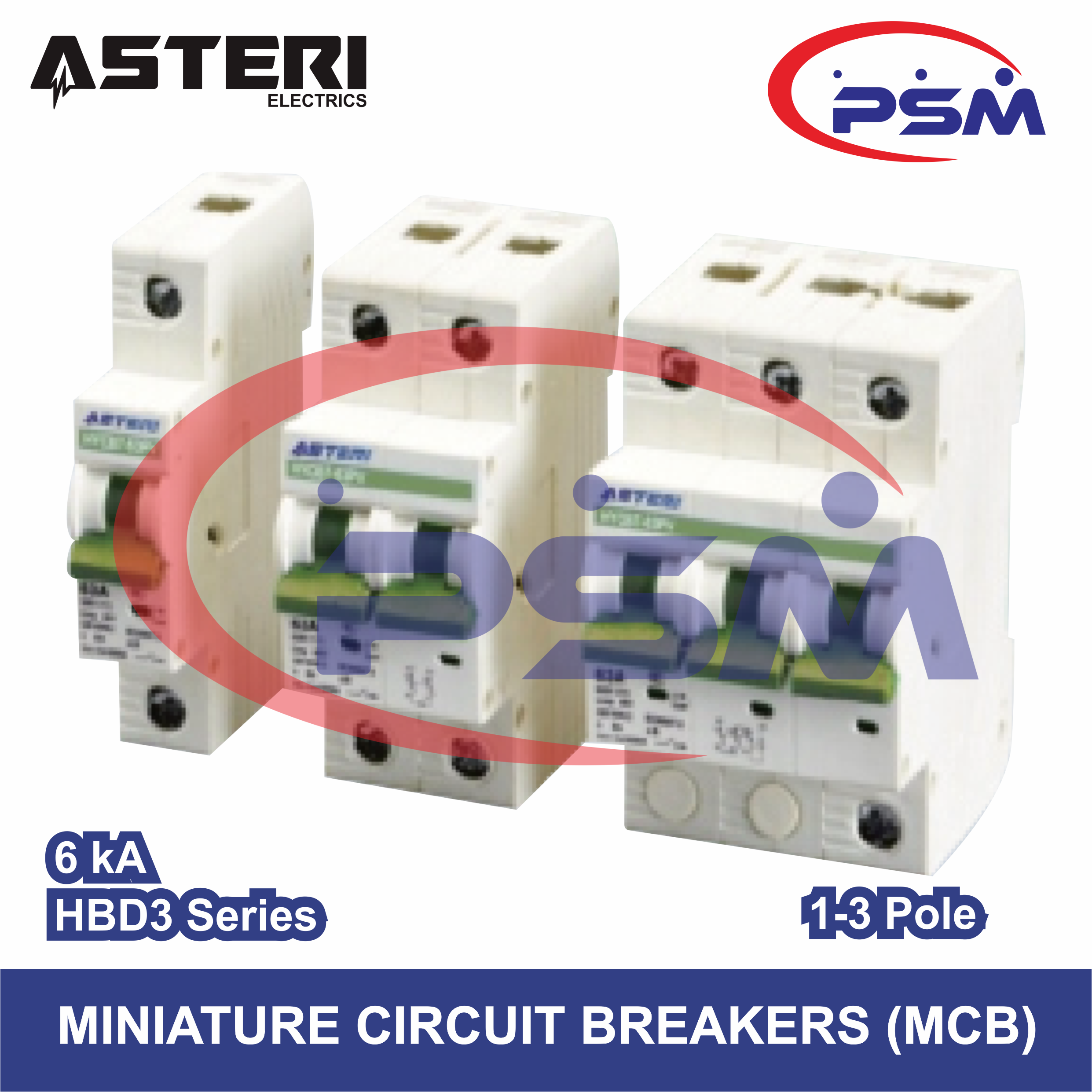 Miniature Circuit Breakers (MCB) HBD3 Series 6kA / 1-4Pole / 1-63A Asteri Original