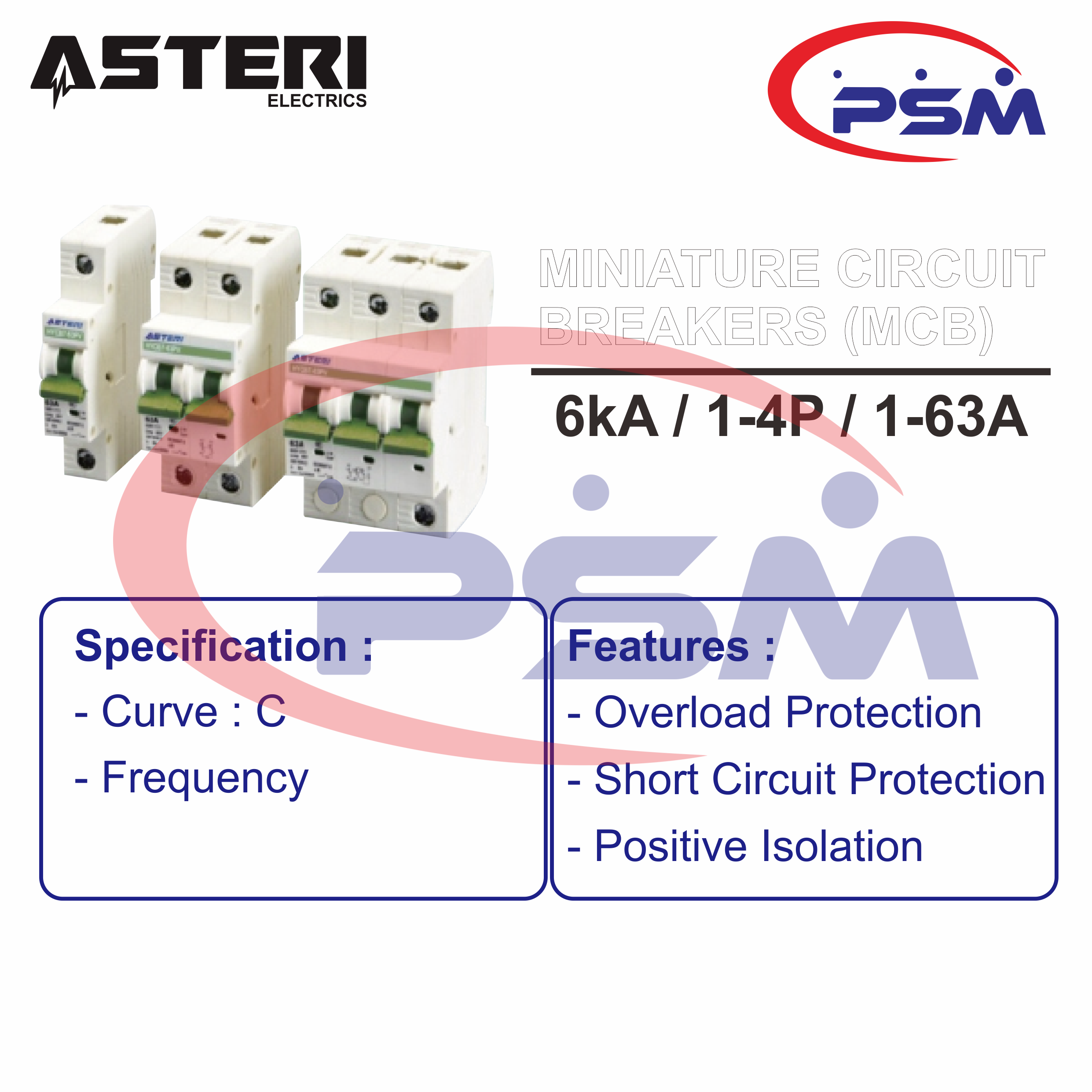 Miniature Circuit Breakers (MCB) HBD3 Series 6kA / 1-4Pole / 1-63A Asteri Original