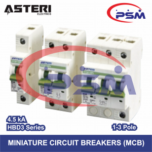 Miniature Circuit Breakers (MCB) HBD3 Series 4.5kA / 1-3Pole / 1-63A Asteri Original