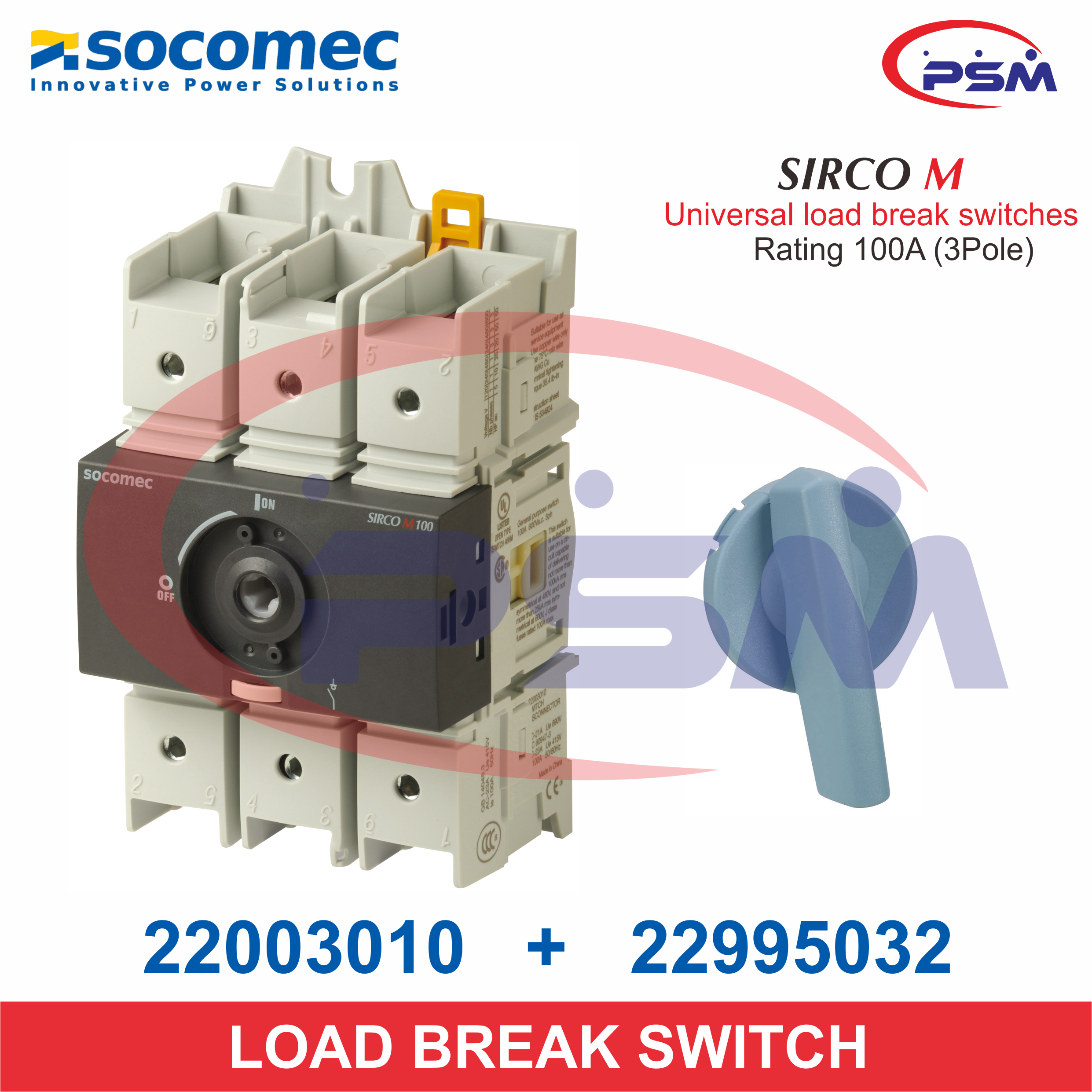 Socomec Load Breaker Switch 3P 100A Sirco MV 22003010 - 22995032