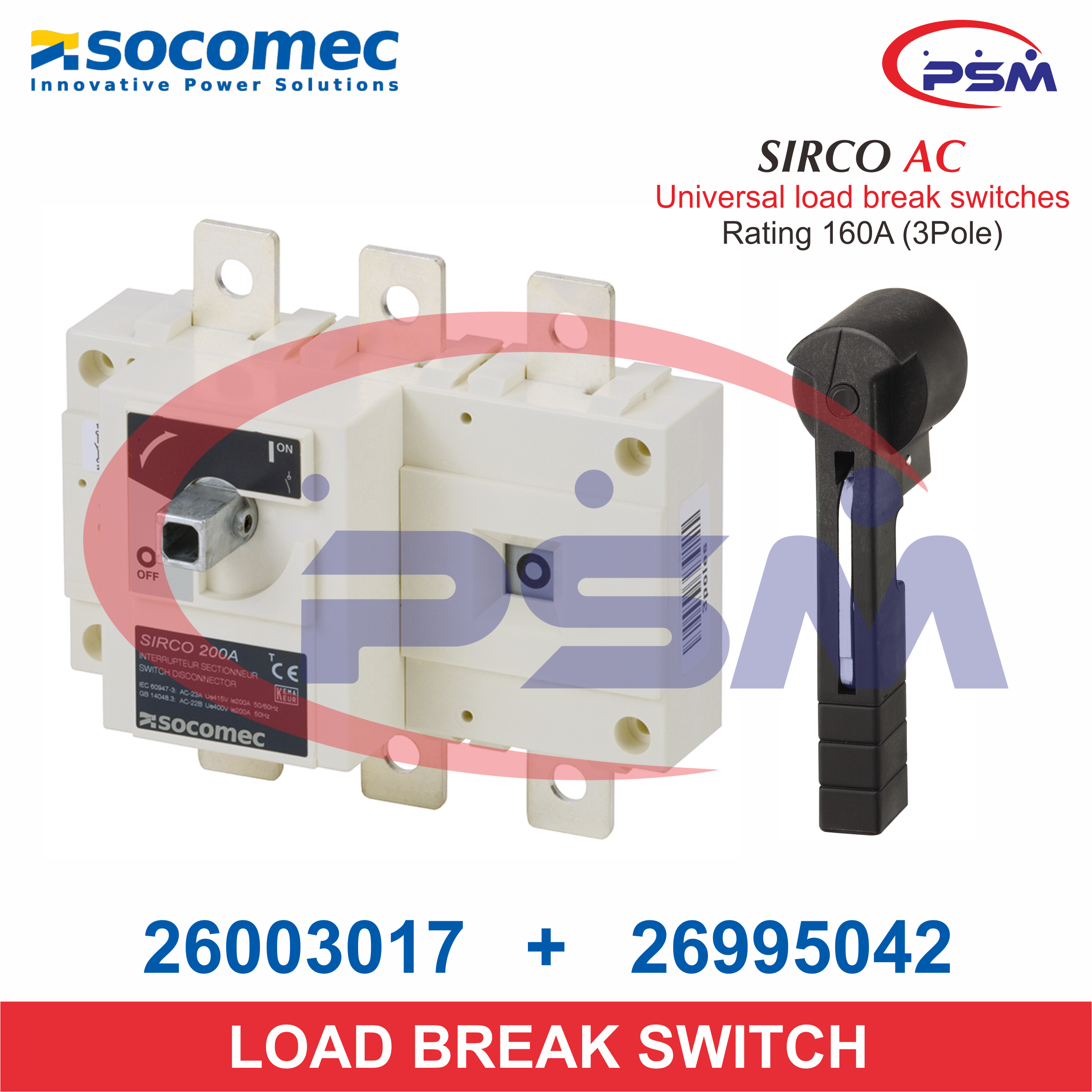 Socomec Load Breaker Switch 3P 160A Sirco AC 26003017 - 26995042