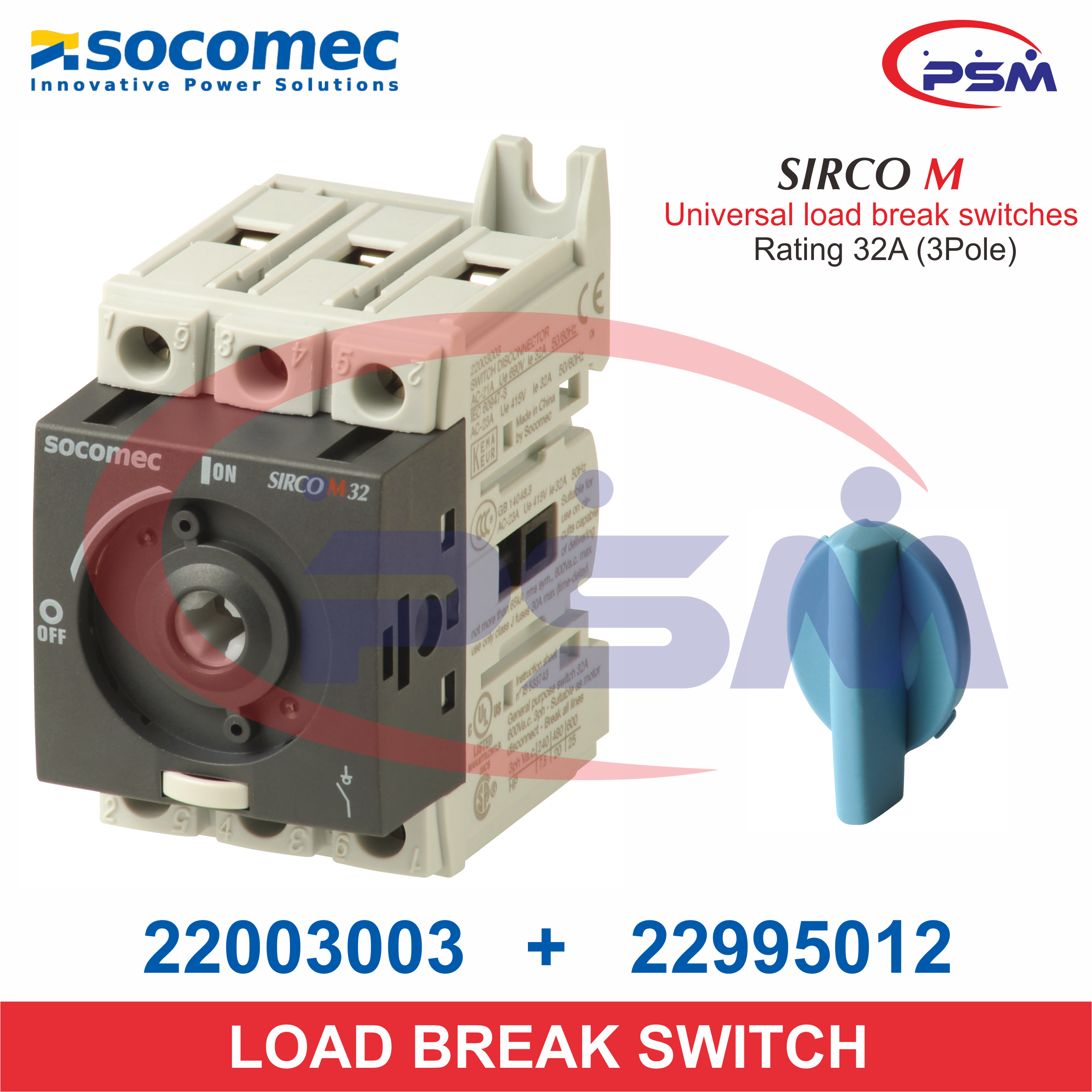 Socomec Load Breaker Switch 3P 32A Sirco M 22003003 - 22995012