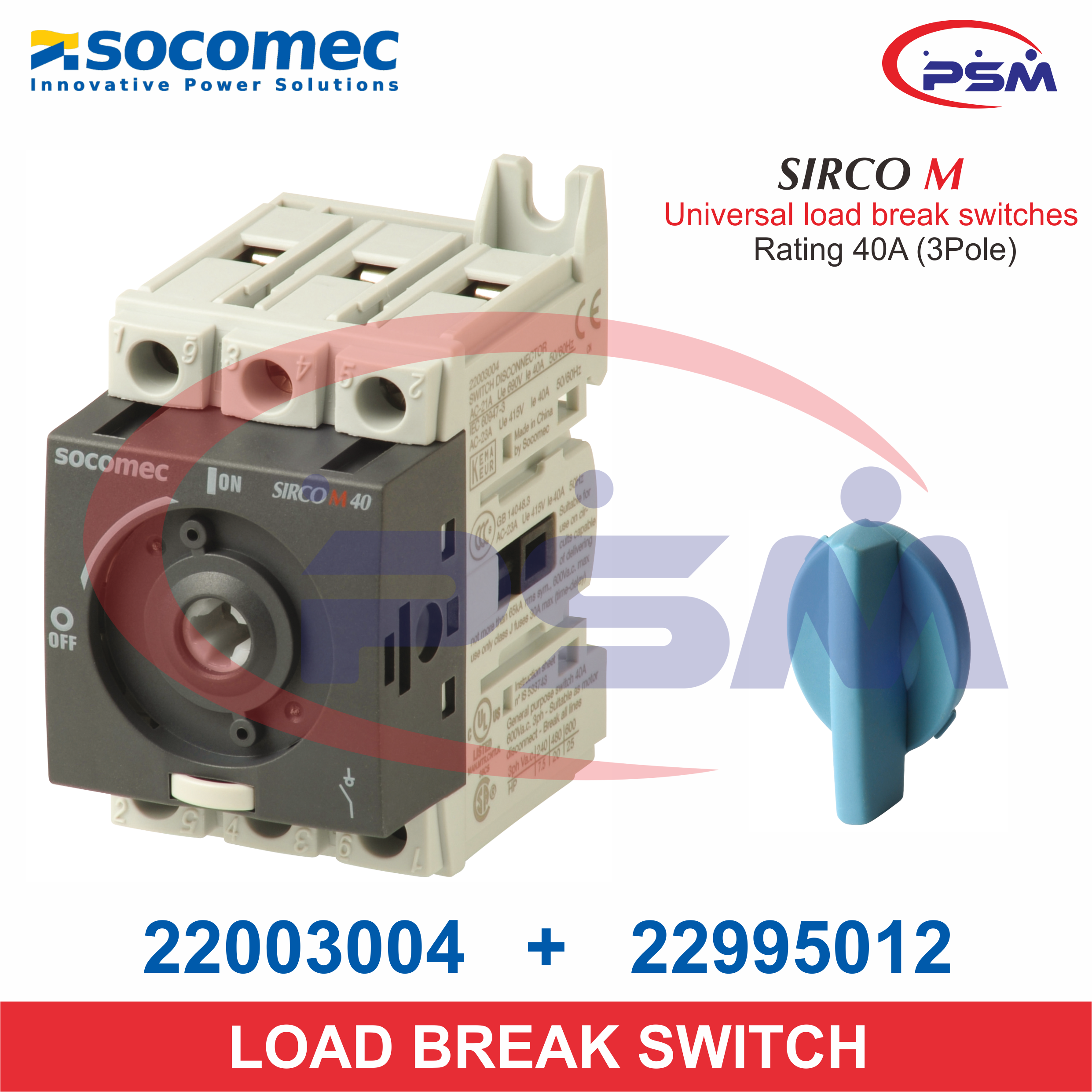 Socomec Load Breaker Switch 3P 40A Sirco M 22003004 - 22995012