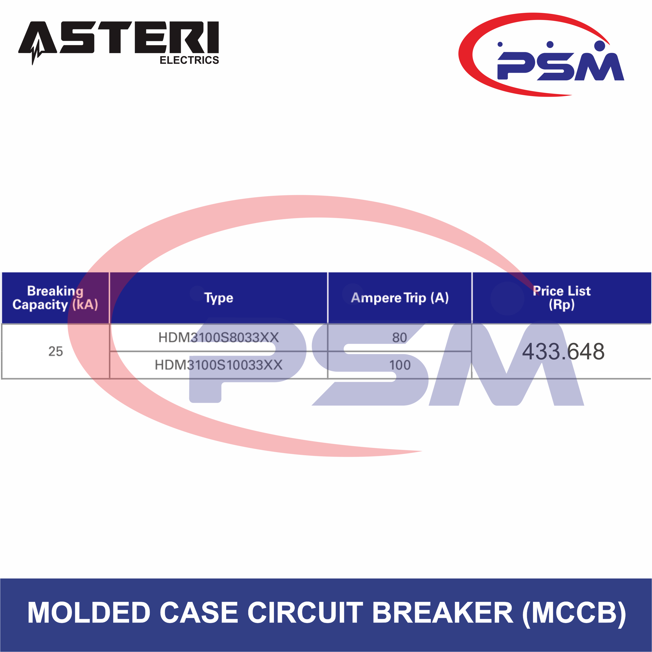 Molded Case Circuit Breaker (MCCB) HDM3 Series / 3 Pole / Asteri Original