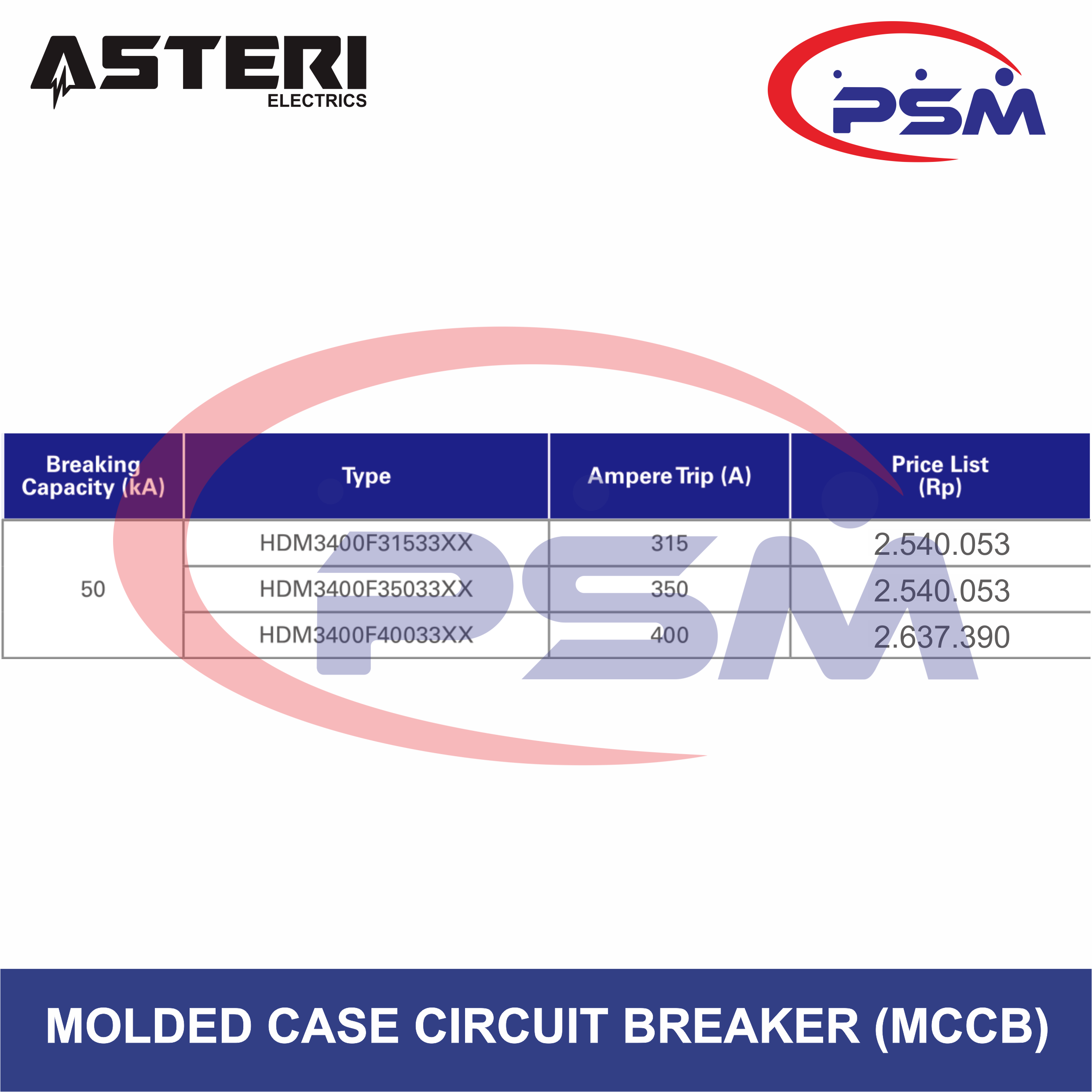 Molded Case Circuit Breaker (MCCB) HDM3 Series / 3 Pole / Asteri Original