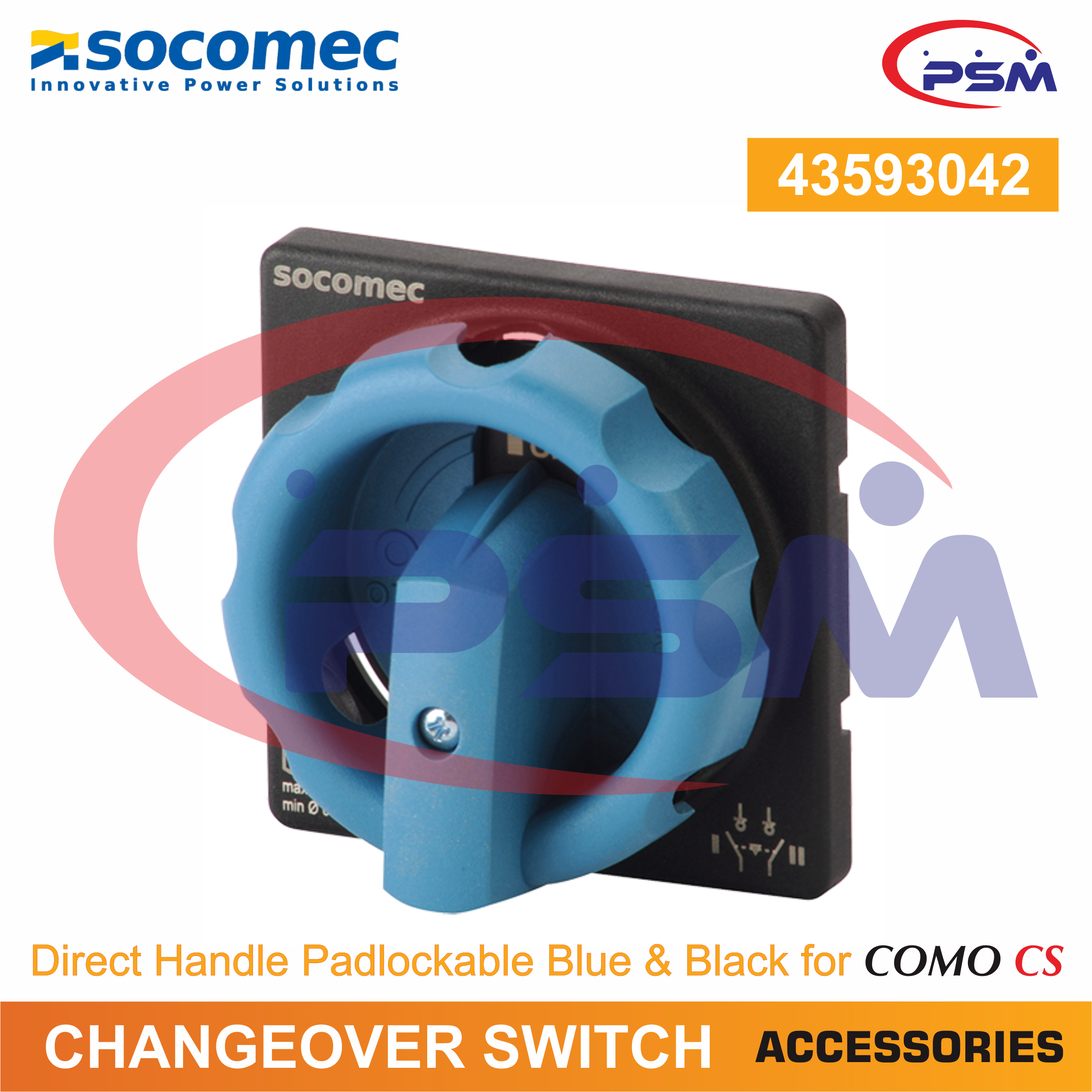 Socomec Padlockable Direct Quick Fixing Handle for COMO CS Changeover switch - Black & Blue 43593042