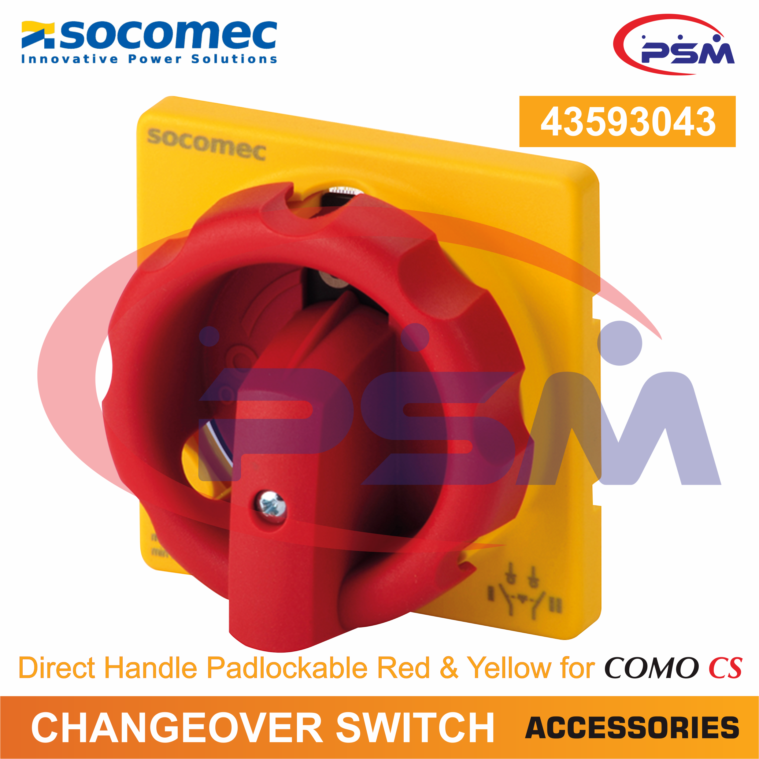 Socomec Padlockable Direct Quick Fixing Handle for COMO CS Changeover switch - Red & Yellow 43593043