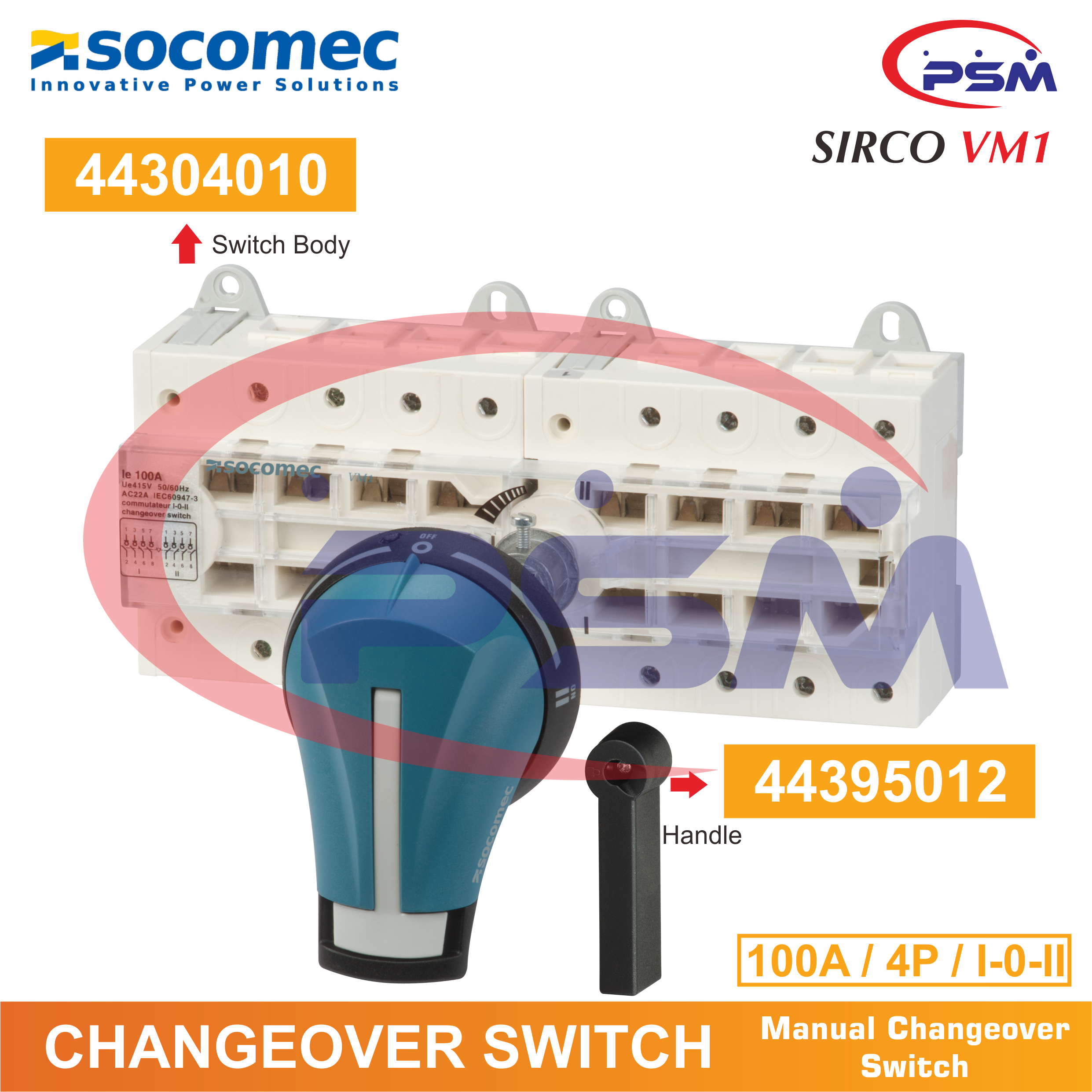 Socomec SIRCO VM1 Manual Changeover Switch 100A 4P I-0-II 44304010 - 44395012