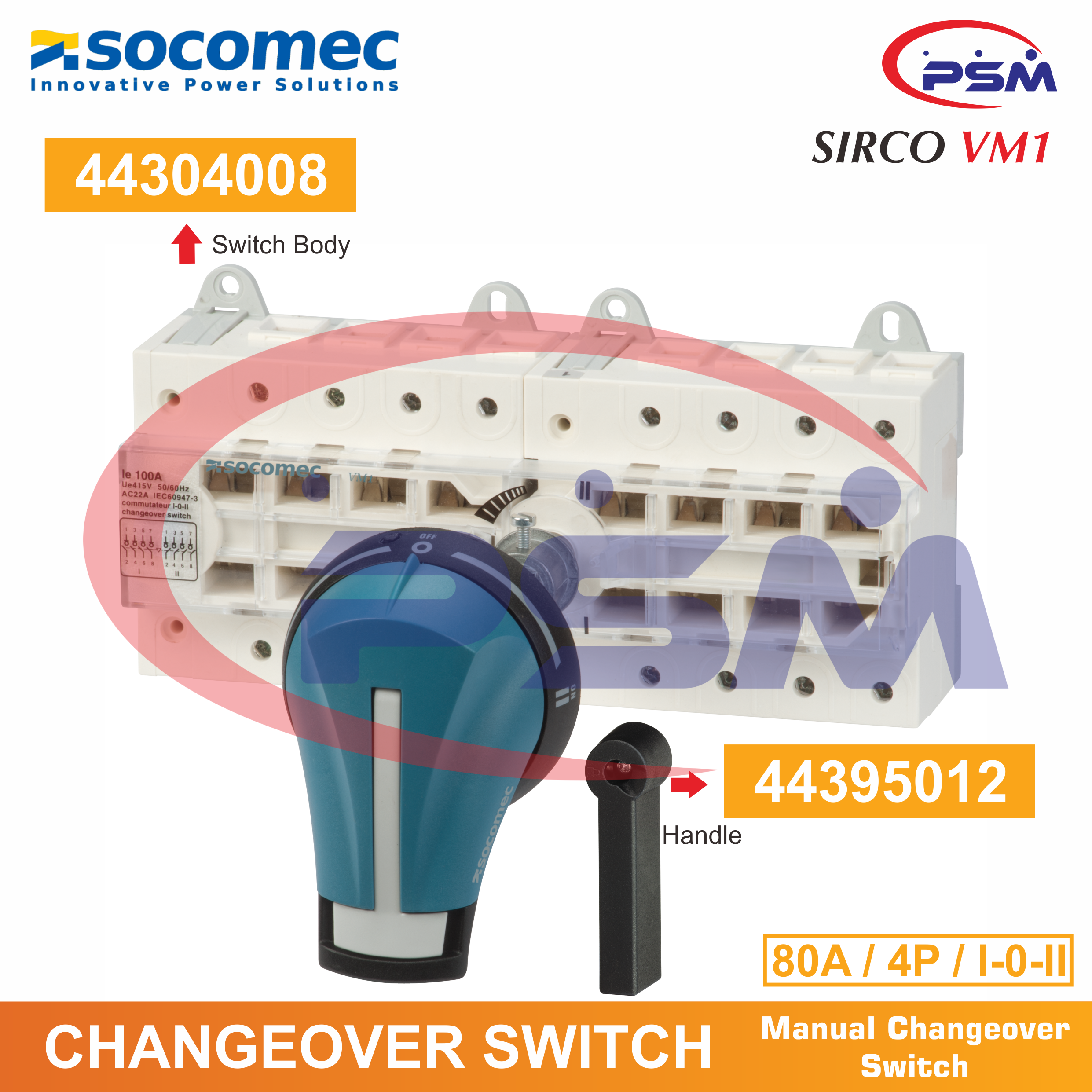 Socomec SIRCO VM1 Manual Changeover Switch 80A 4P I-0-II 44304008 - 44395012