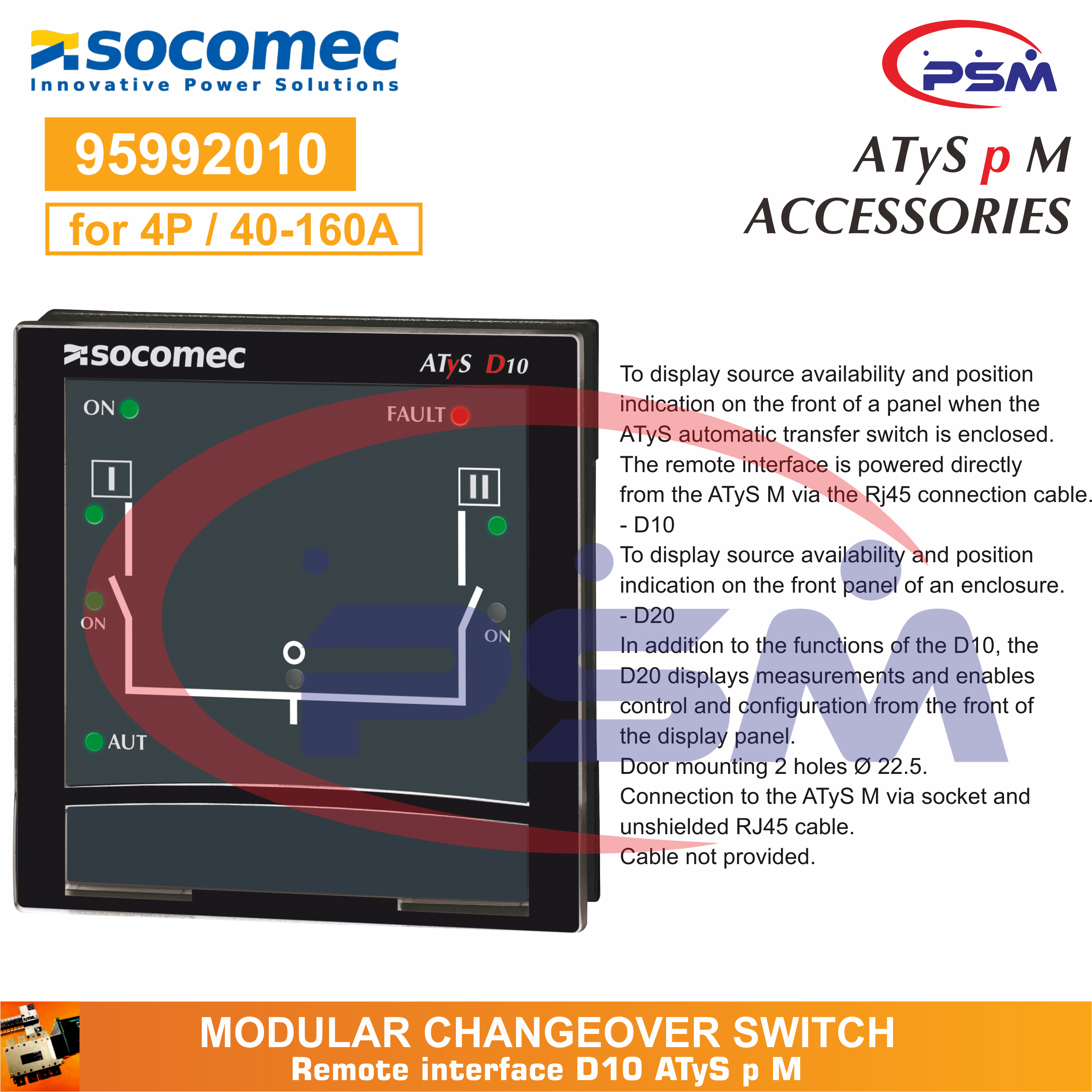 Socomec ATyS p M 100A 4P 230VAC | Automatic Transfer Switch | 93644010