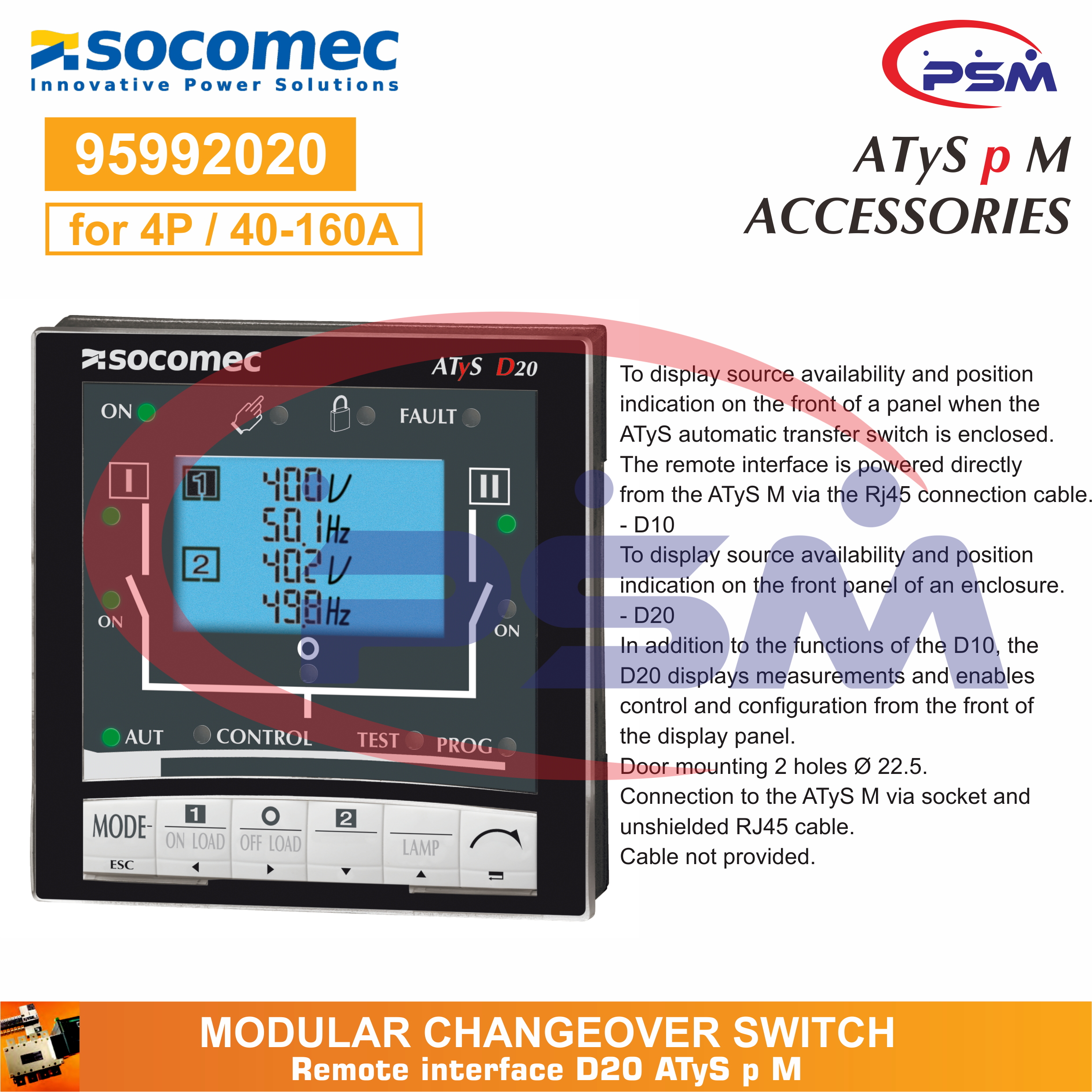 Socomec ATyS p M 100A 4P 230VAC | Automatic Transfer Switch | 93644010