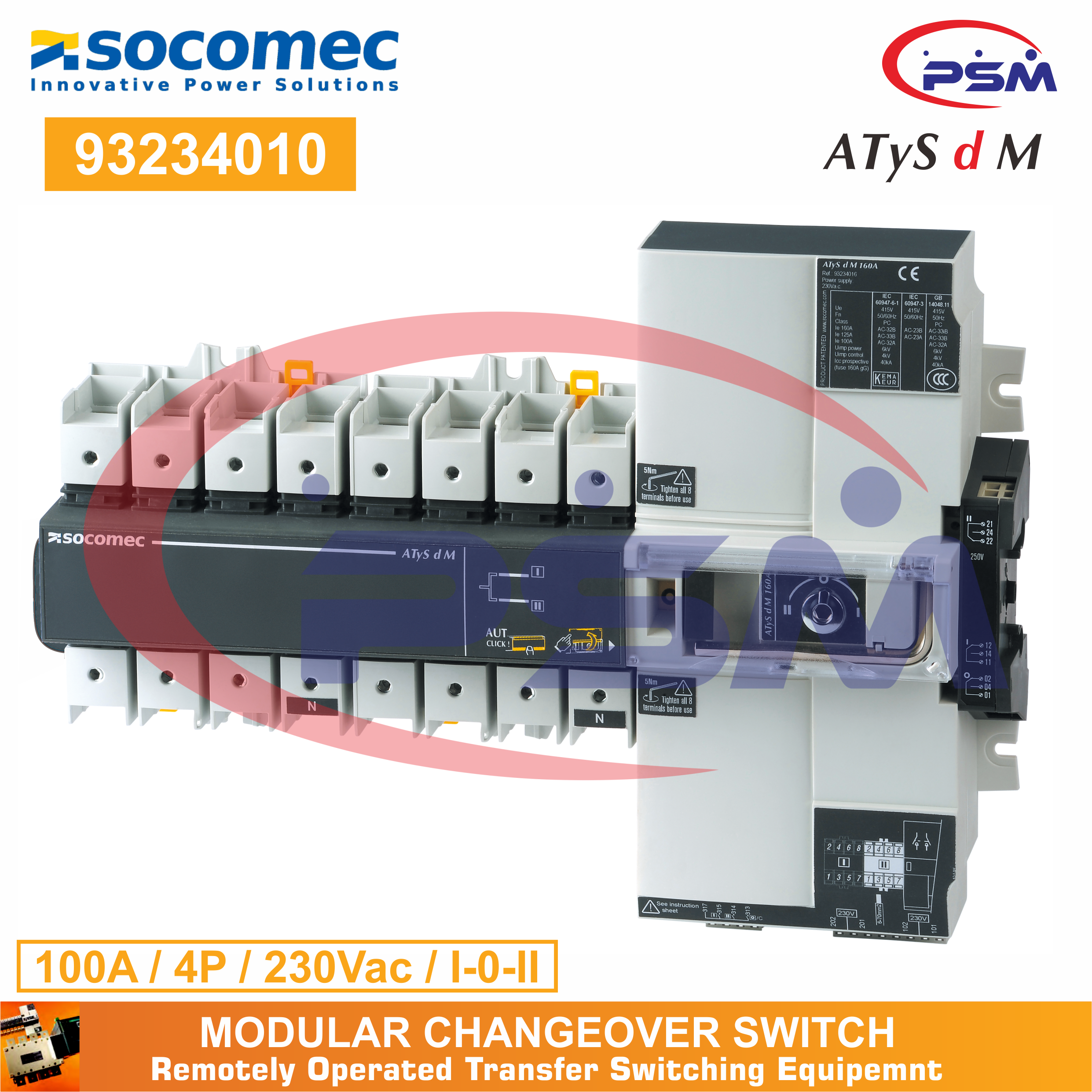 Socomec ATyS d M 100A 4P 230VAC | Remotely Operated Transfer Switch | 93234010