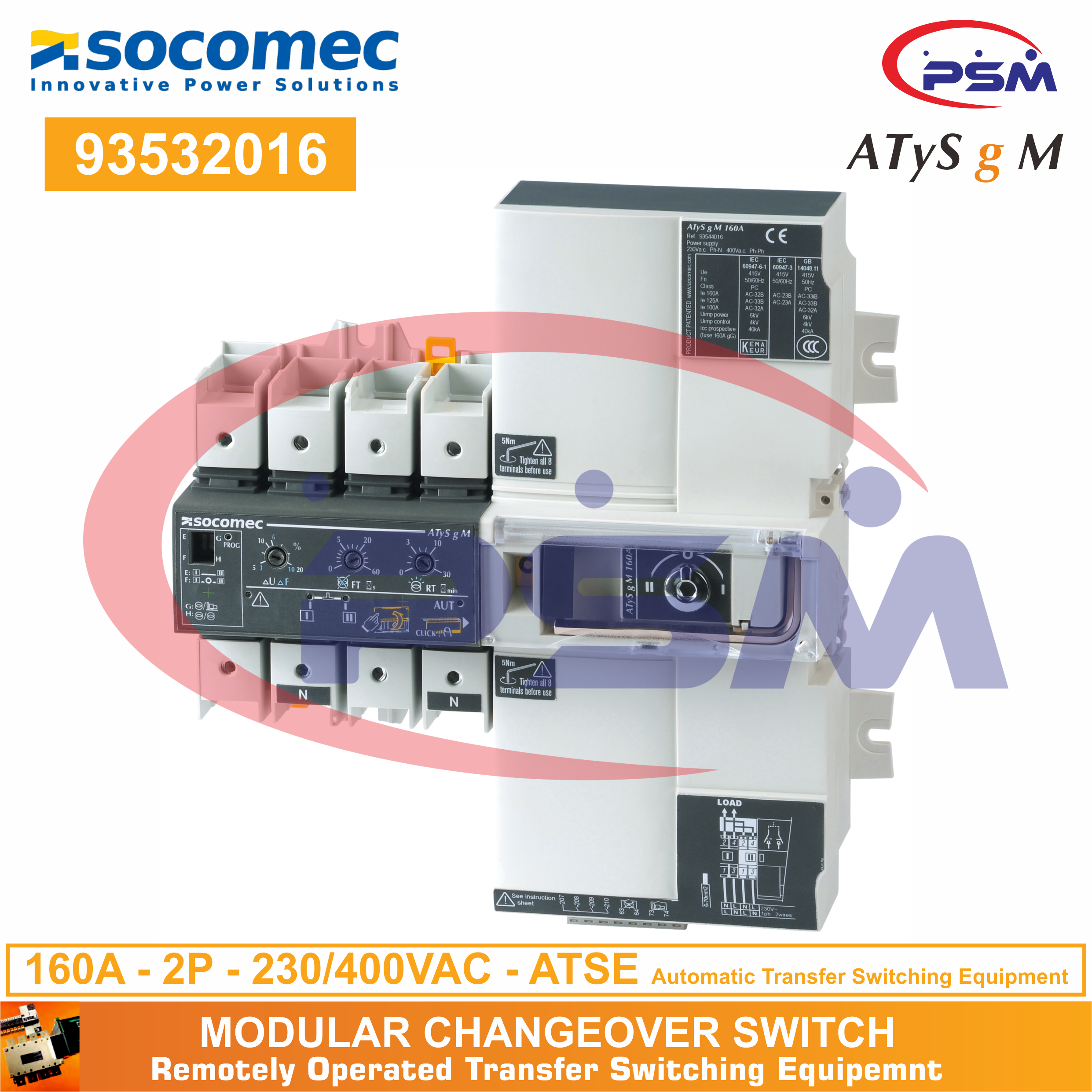 Socomec ATyS g M 160A 2P 230VAC | Automatic Transfer Switch | 93534016