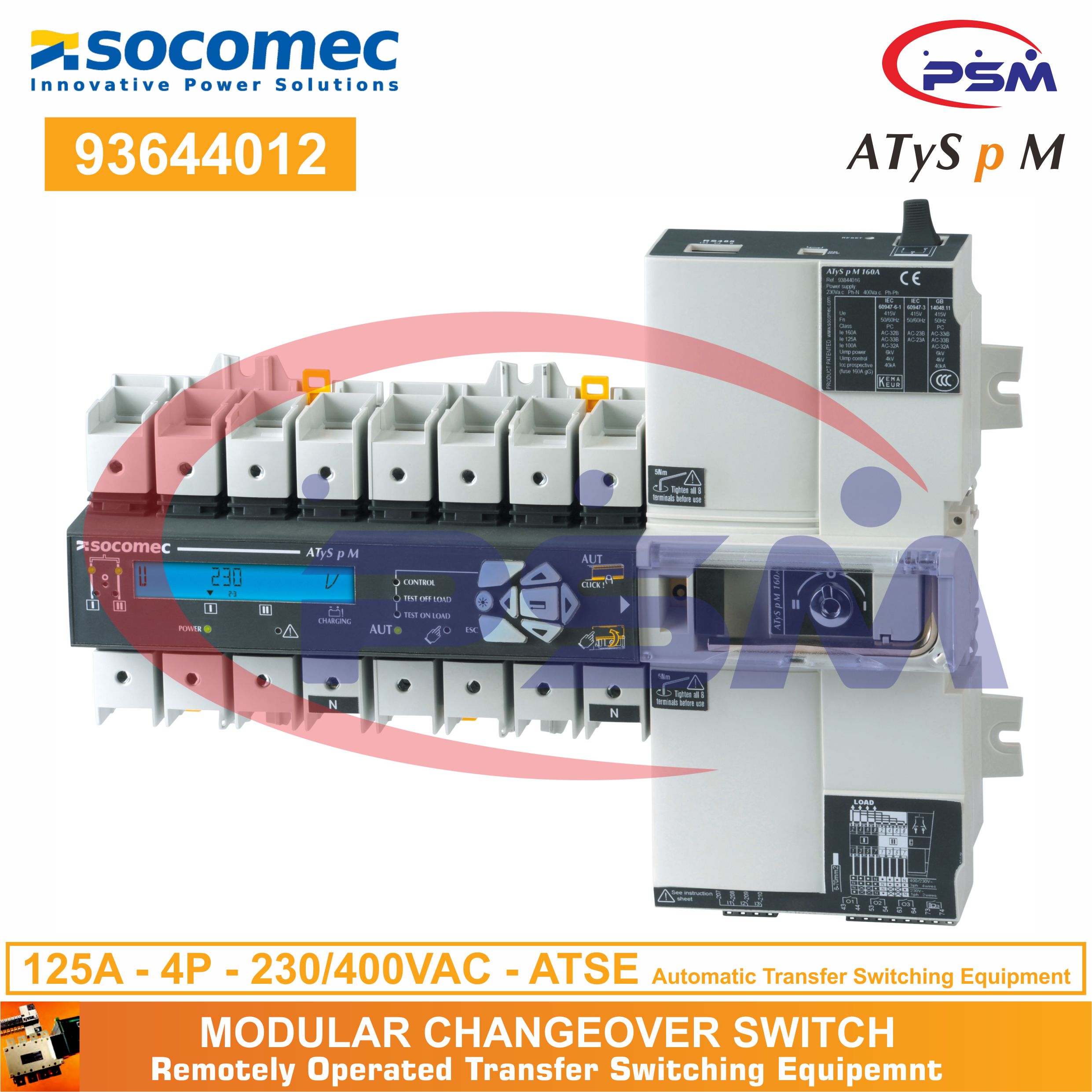 Socomec ATyS p M 125A 4P 230VAC | Automatic Transfer Switch | 93644012