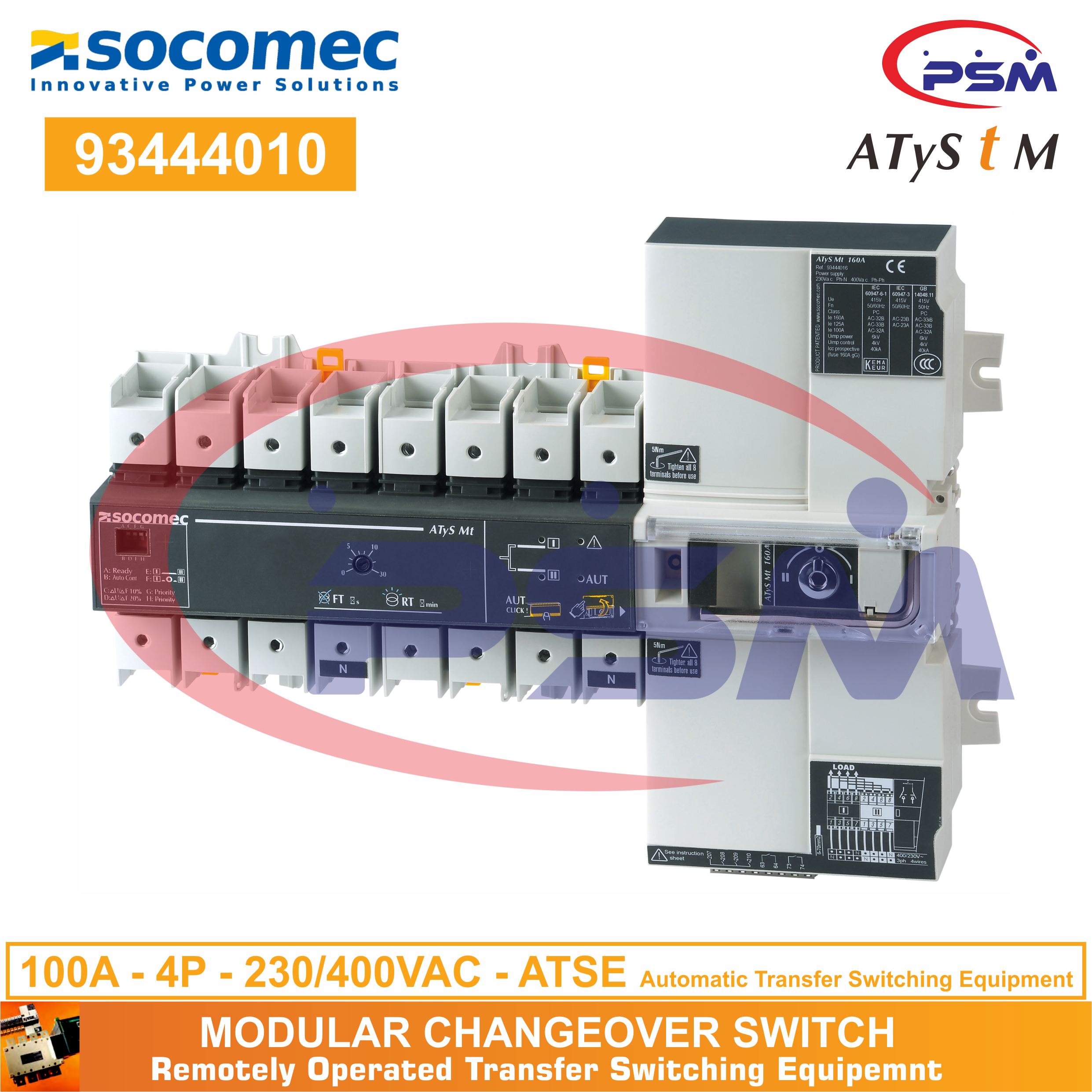 Socomec ATyS t M 100A 4P 230/400VAC | AutomaticTransfer Switch | 93444010