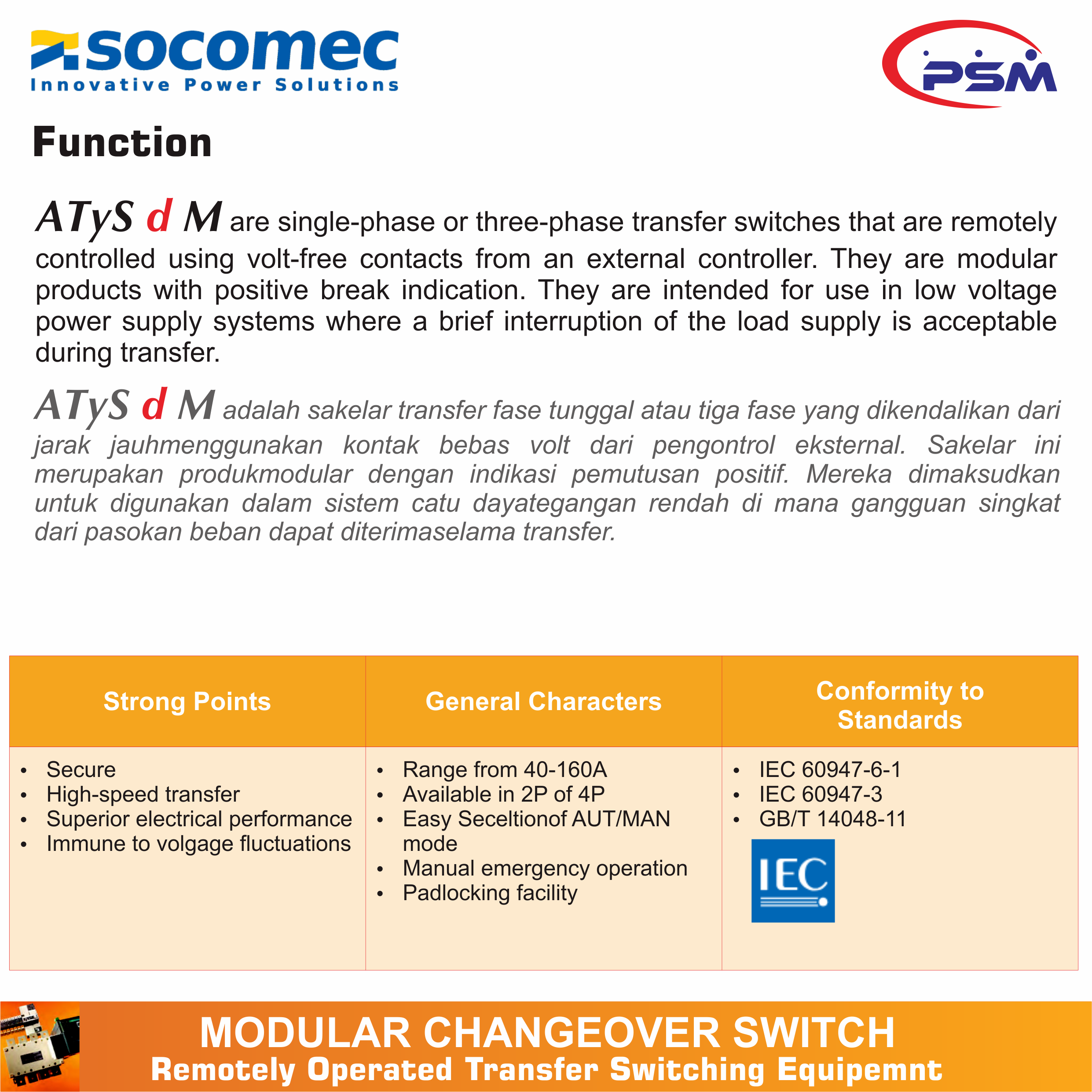 Socomec ATyS d M 40A 2P 230VAC | Remotely Operated Transfer Switch | 93232004