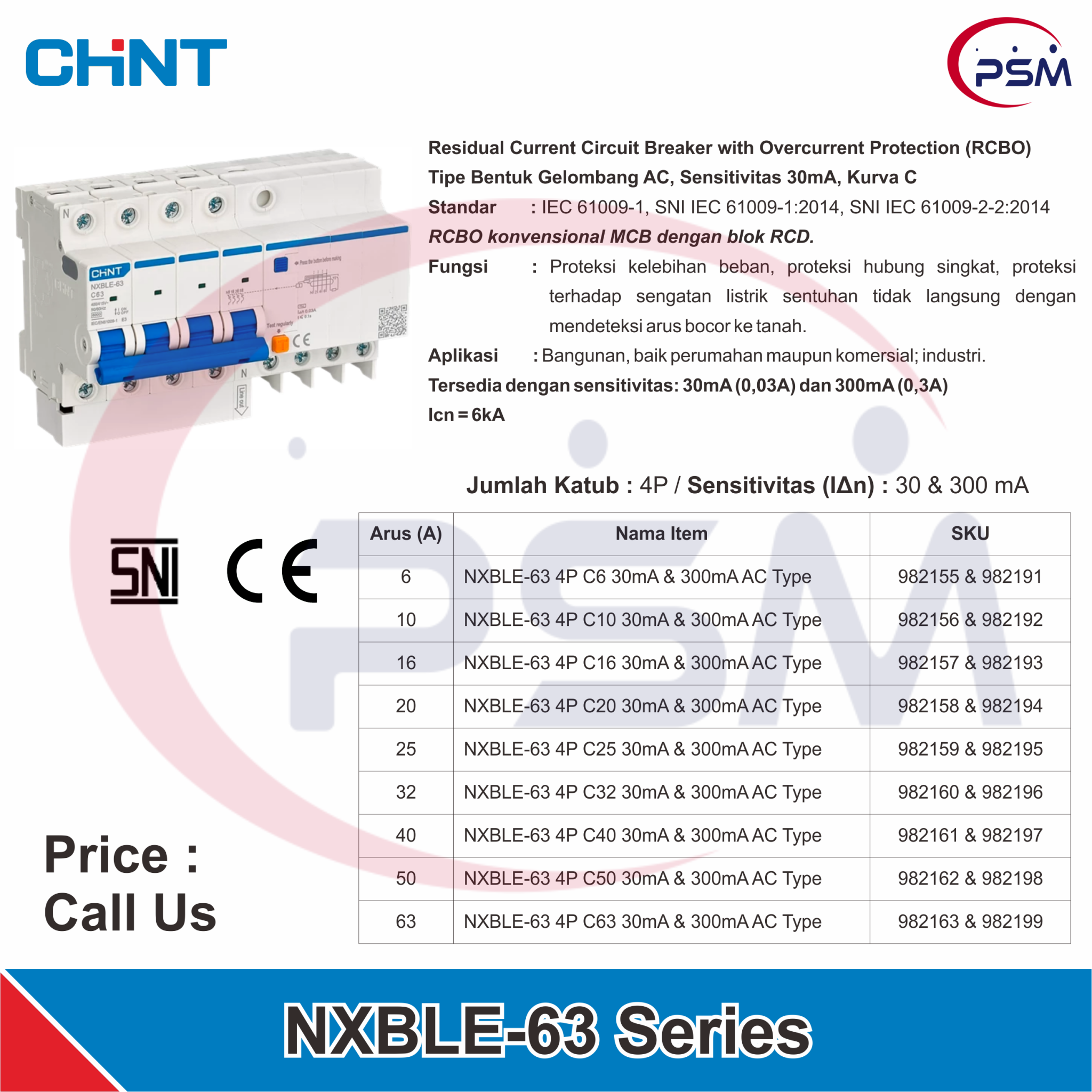 NXBLE-63 Residual Current Circuit Breaker with Overcurrent Protection ...