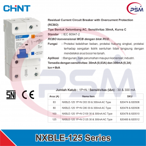 NXBLE-125 Residual Current Circuit Breaker with Overcurrent Protection (RCBO) 1P+N 30mA & 300mA 63A~125A