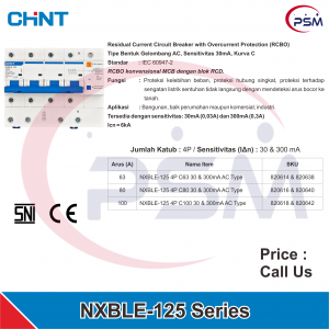 NXBLE-125 Residual Current Circuit Breaker with Overcurrent Protection (RCBO) 4P 30mA & 300mA 63A~100A
