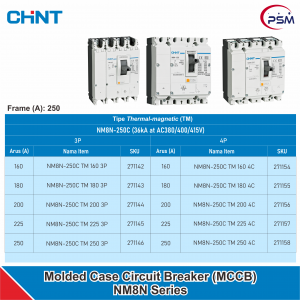 CHINT NM8N Series / Molded Case Circuit Breaker (MCCB) / Thermal Magnetic (TM) / 160A-250A Performa C/36kA/3P & 4P