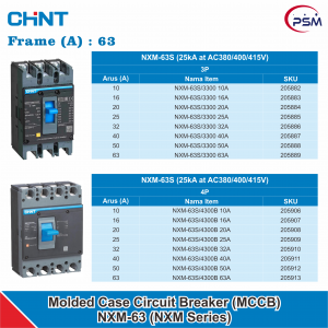 CHINT NMX-63 Series / Molded Case Circuit Breaker (MCCB) / 10A-63A 23kA Perfomra S / 3P & 4P