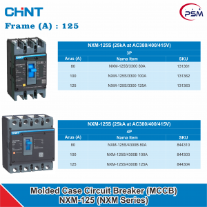 CHINT NMX-125 Series / Molded Case Circuit Breaker (MCCB) / 80A-125A 23kA Perfomra S / 3P & 4P