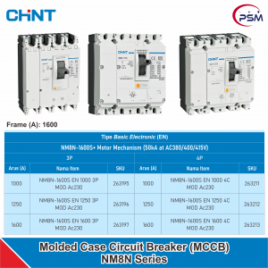 CHINT NM8N Series / Molded Case Circuit Breaker (MCCB) / Electronic Standar (EN) / 1600A Performa S+Motor Mechanism/50kA/3P & 4P
