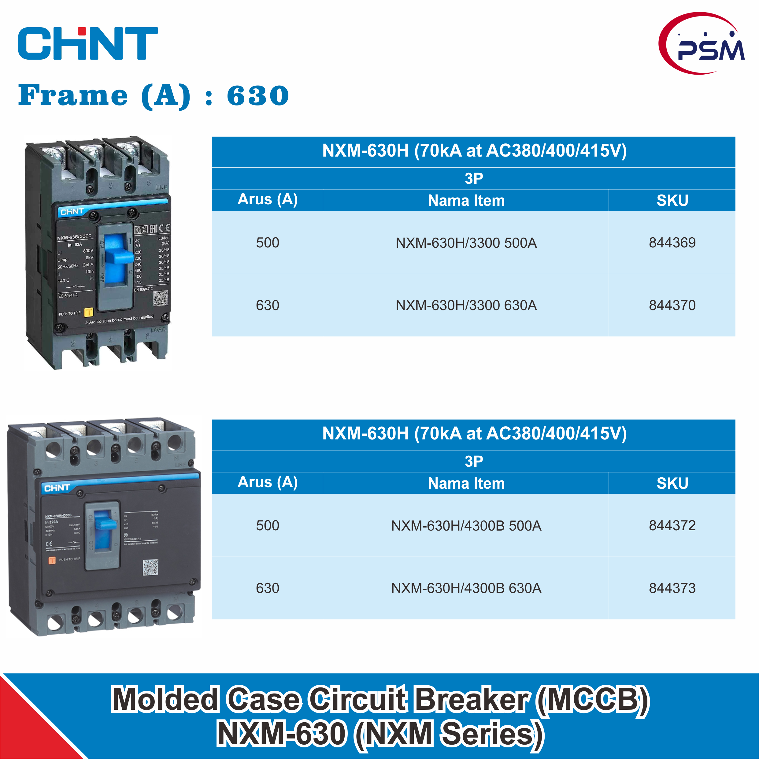 CHINT NMX-630 Series / Molded Case Circuit Breaker (MCCB) / 500A-630A 70kA Performa H / 3P & 4P