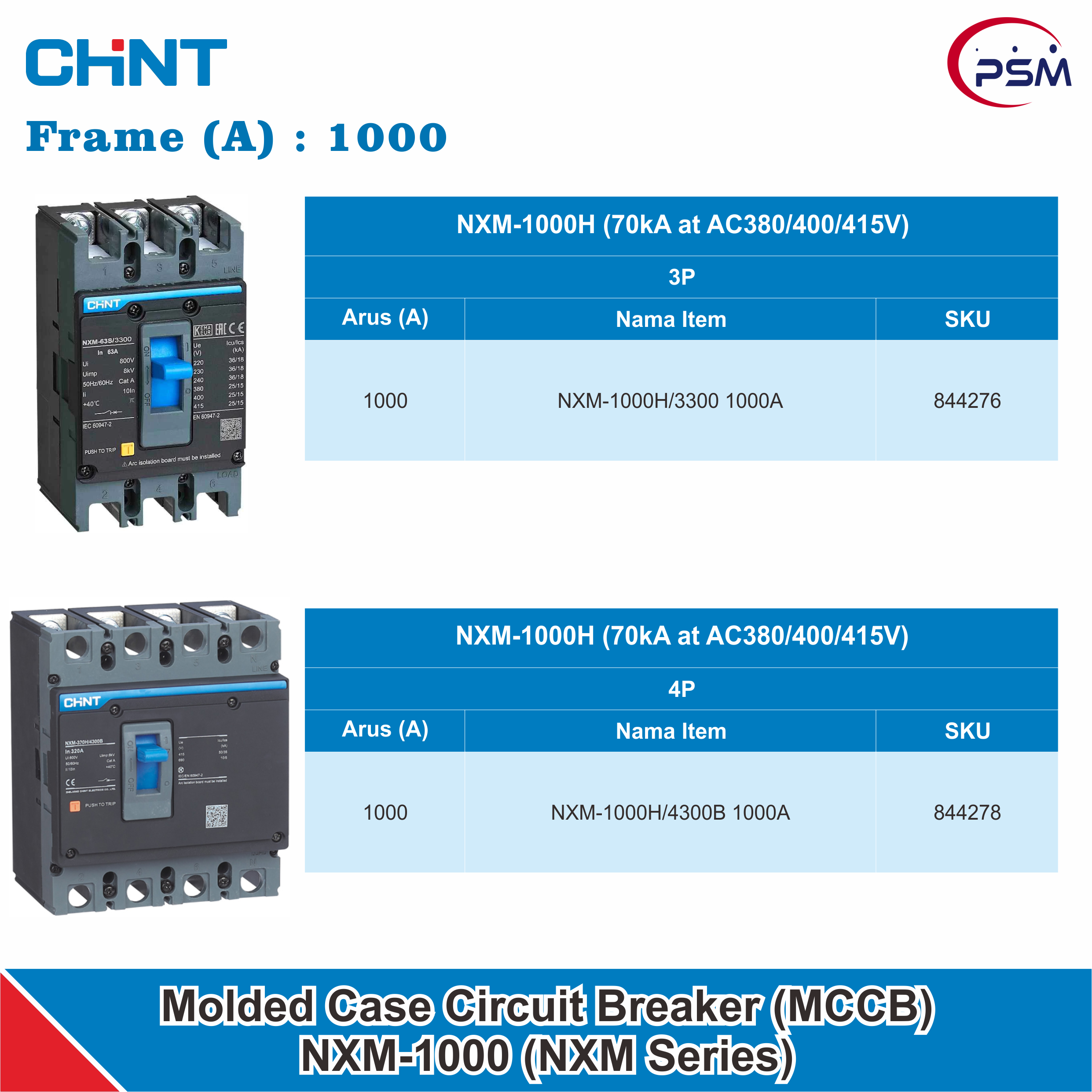 CHINT NMX-1000 Series / Molded Case Circuit Breaker (MCCB) / 1000A 70kA Performa H / 3P & 4P