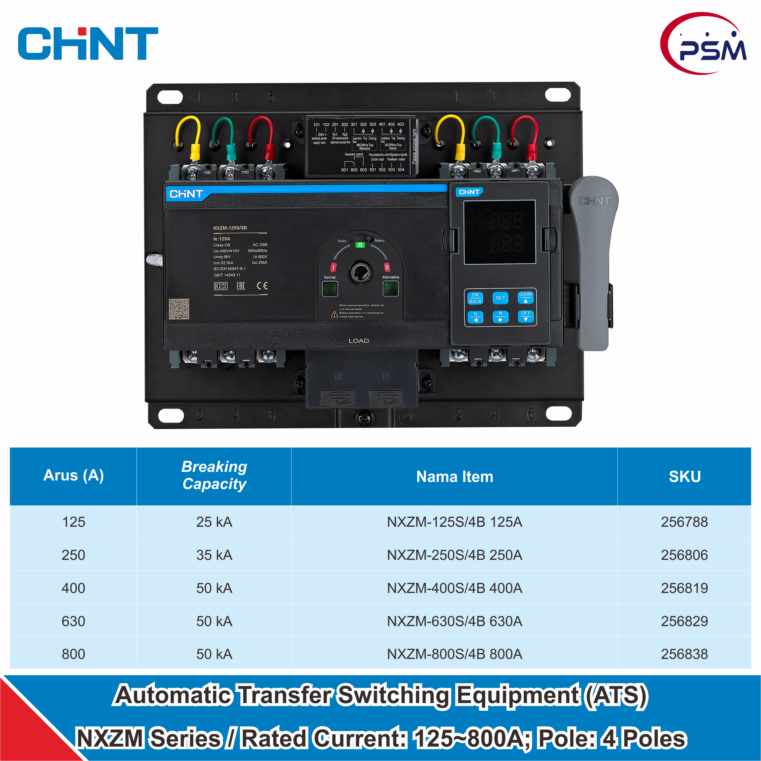 CHINT NXZM Series / Automatic Transfer Switching Equipment (ATS) / 125A~800A 25kA~50kA 4P