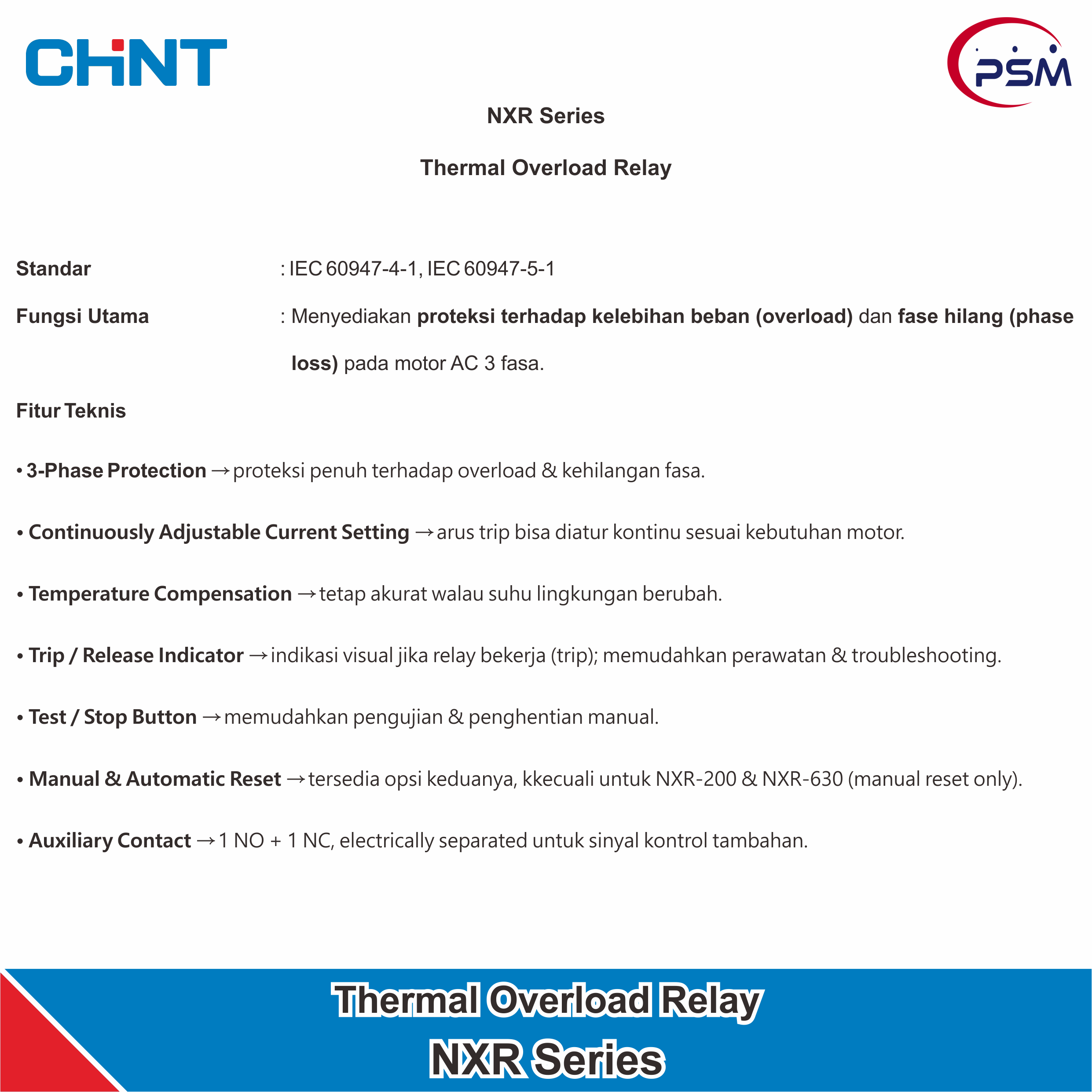 CHINT NXR THERMAL OVERLOAD RELAY / 125A-630A / Frame Current 630A
