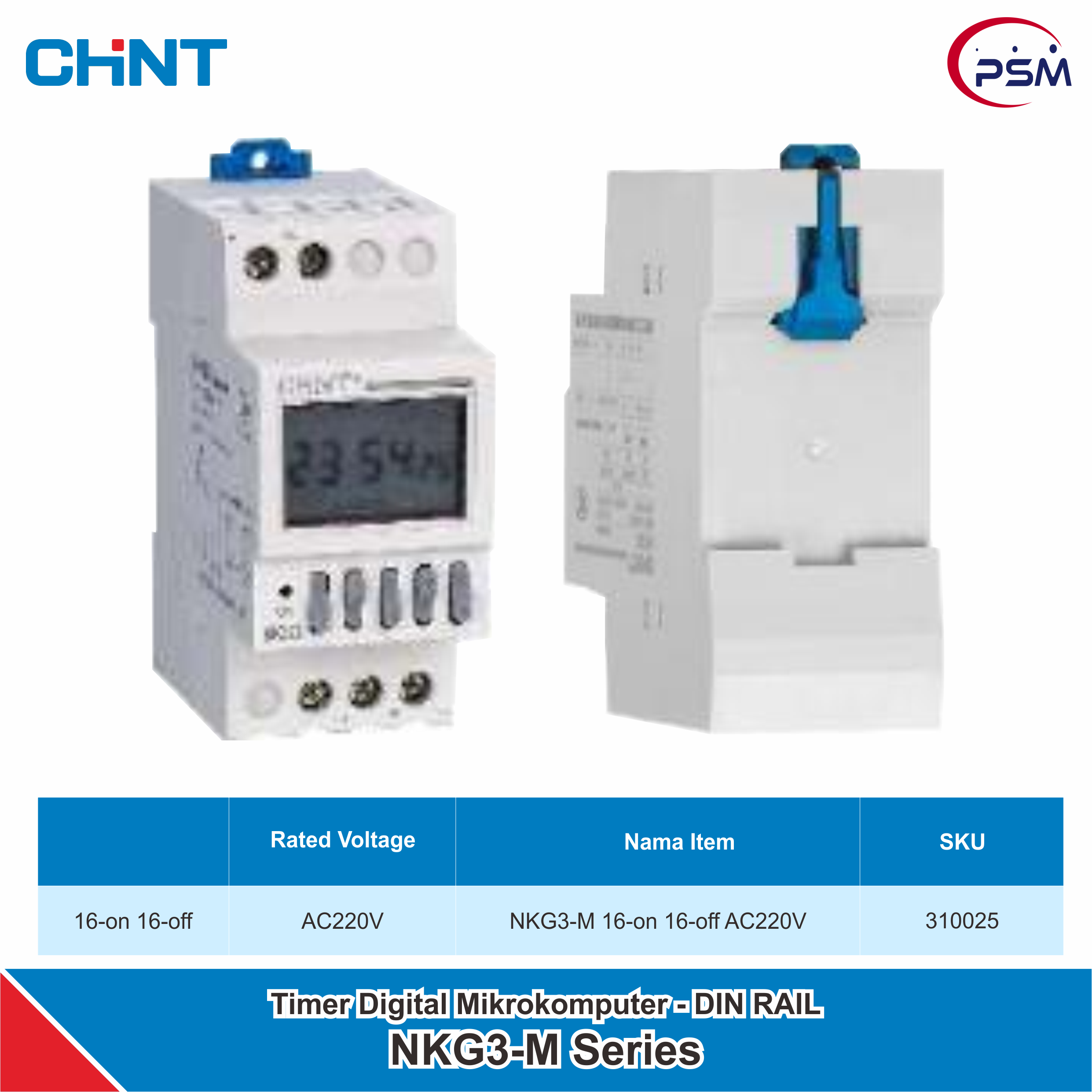 CHINT NKG3-M Timer Digital Mikrokomputer - DIN RAIL 16-on 16-off AC220V