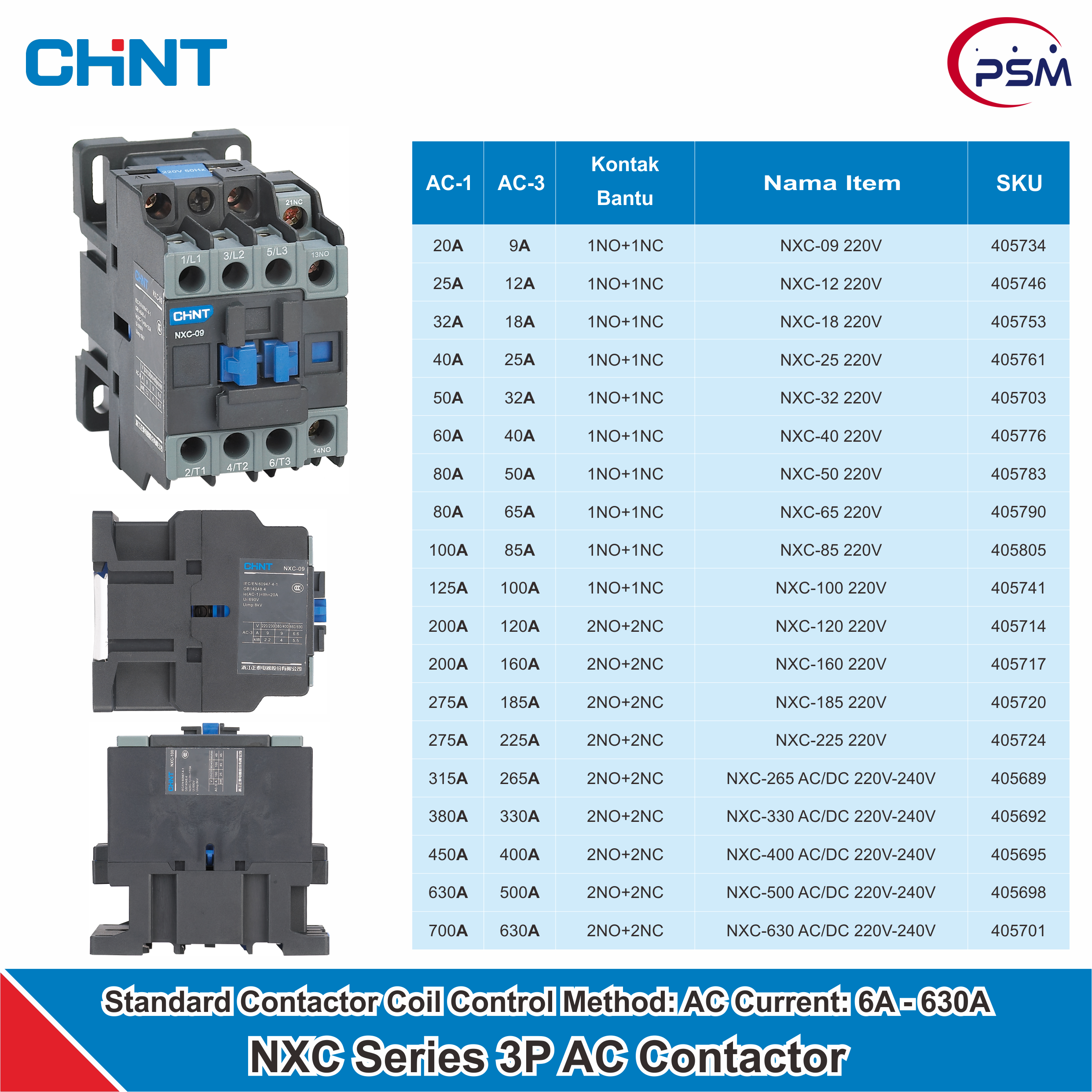 CHINT NXC Series 3P AC Contactor 9A - 630A 50/60Hz