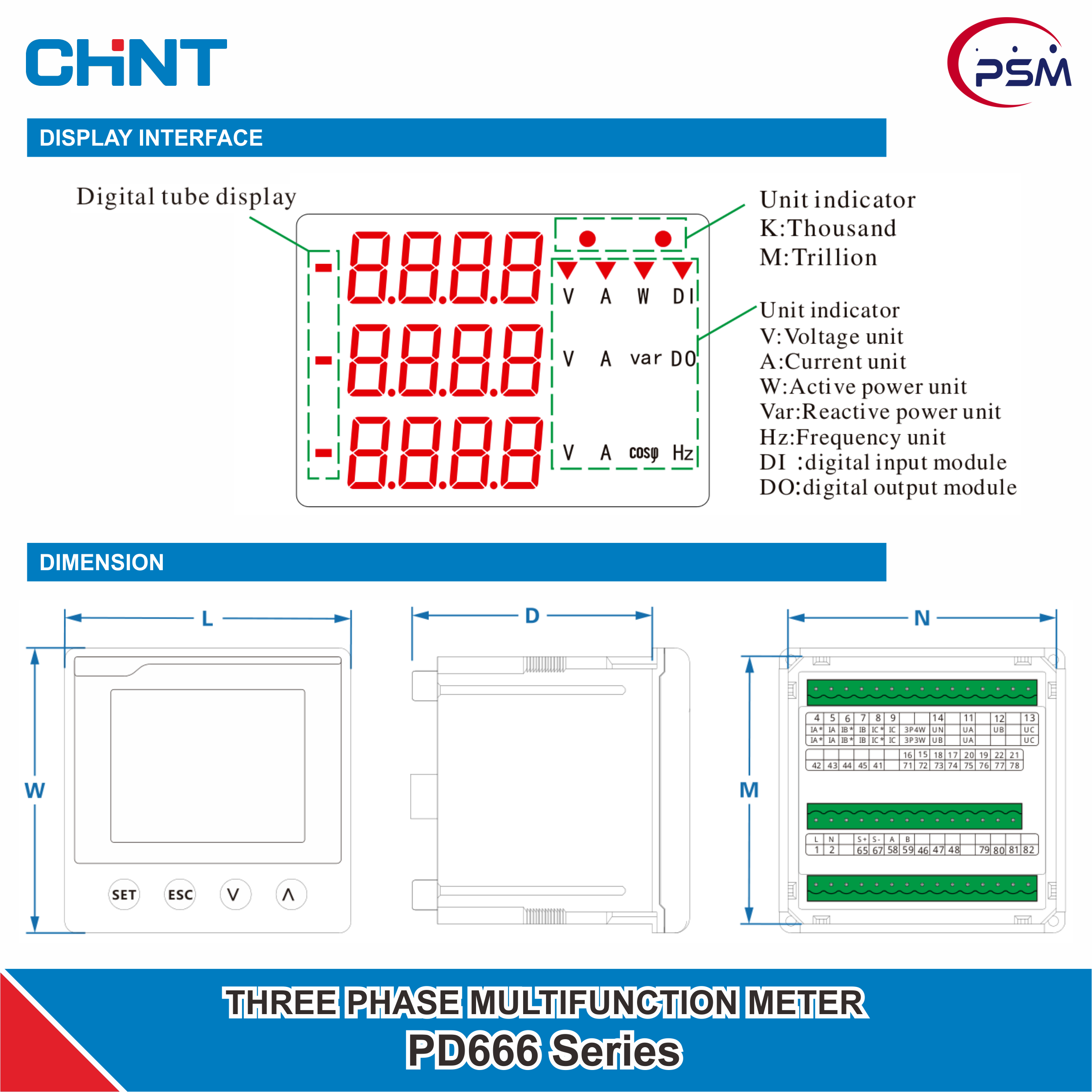CHINT PD666 Three Phase Multifunction Meter LCD & LED Display 3×450V 3×A/5A