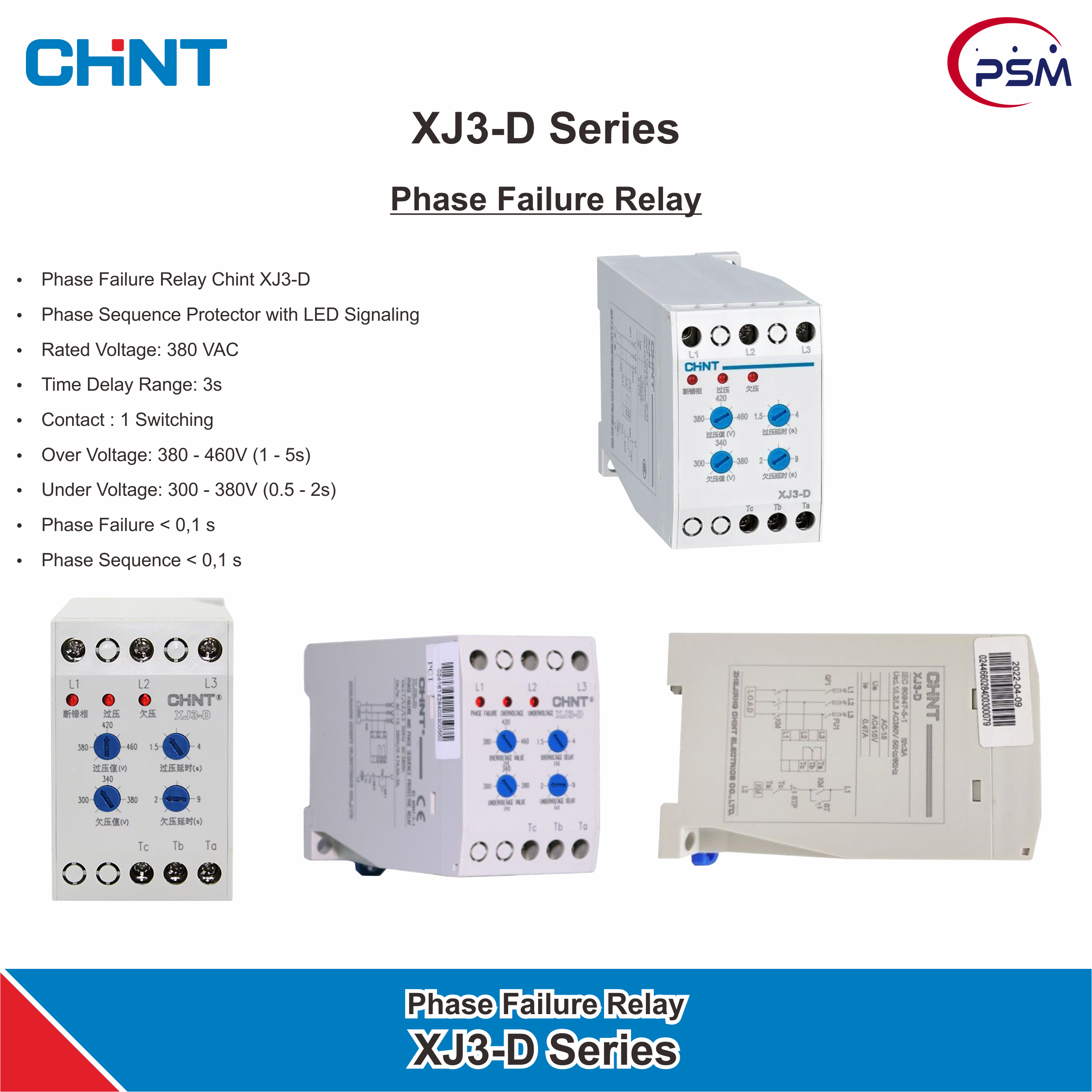 CHINT Phase Failure Relay XJ3-D AC380V