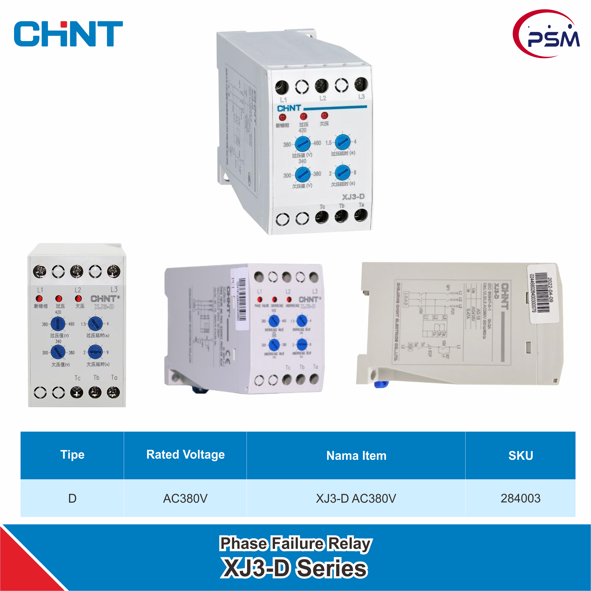 CHINT Phase Failure Relay XJ3-D AC380V