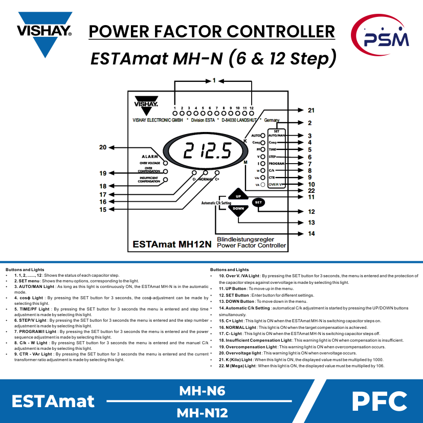 VISHAY ESTAmat MH-N Power Factor Controller (6 & 12 Step)