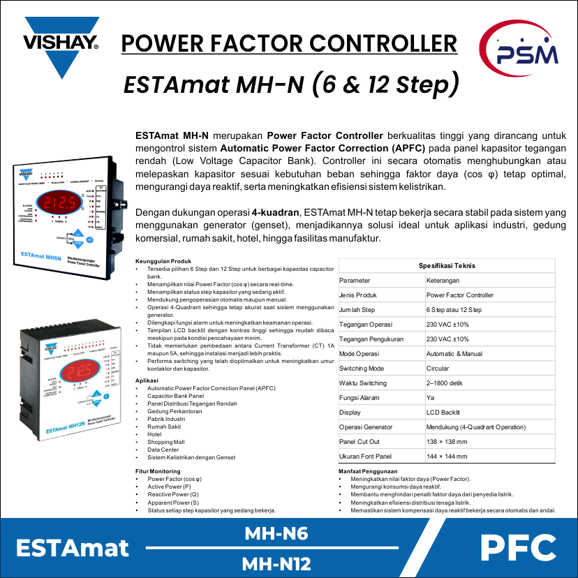 VISHAY ESTAmat MH-N Power Factor Controller (6 & 12 Step)